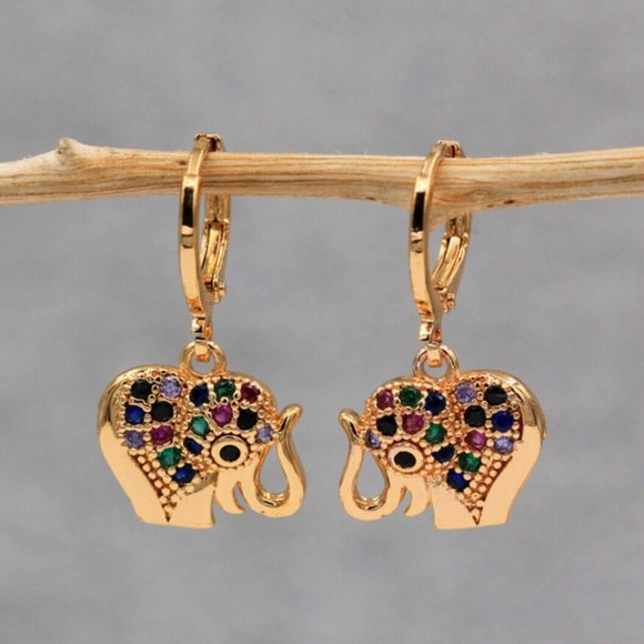 Elephant Gemstone Goldtone Earrings NWOT - Picture 2 of 9